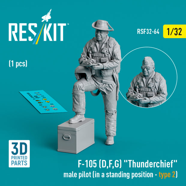 Republic F-105 (D,F,G) Thunderchief male pilot (in a standing position - type 2) (1 pcs) (3D Printed) Scale 1:32 ResKit RSF32-0064 for Figurines for Aircraft Model Kit