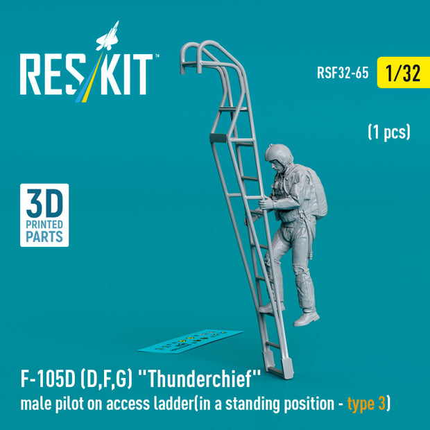 Republic F-105 (D,F,G) Thunderchief male pilot on Access Ladder (in a standing position - type 3) (1 pcs) (3D Printed) Scale 1:32 ResKit RSF32-0065 for Figurines for Aircraft Model Kit
