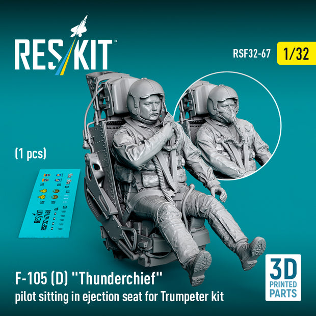 F-105D Thunderchief pilot sitting in ejection seat for Trumpeter kit (1 pcs) (3D Printed) Scale 1:32 ResKit RSF32-0067