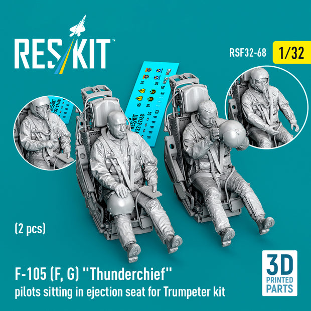 F-105F/G Thunderchief pilots sitting in ejection seat for Trumpeter kit (2 pcs) (3D Printed) Scale 1:32 ResKit RSF32-0068