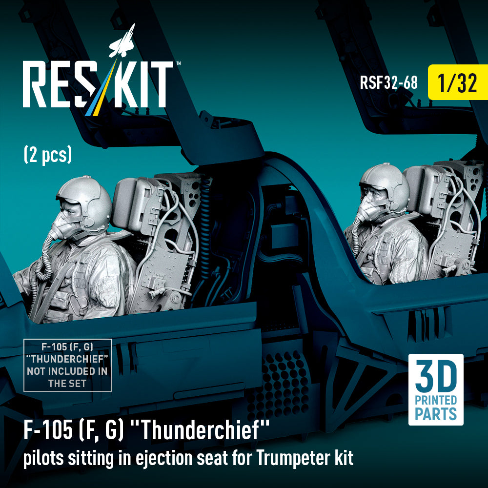 F-105F/G Thunderchief pilots sitting in ejection seat for Trumpeter kit (2 pcs) (3D Printed) Scale 1:32 ResKit RSF32-0068
