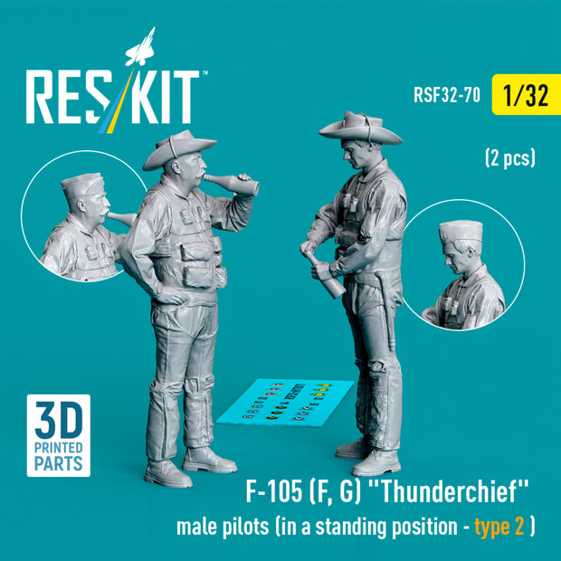 Republic F-105 (F, G) Thunderchief male pilots (in a standing position - type 2) (2 pcs) (3D Printed) Scale 1:32 ResKit RSF32-0070 for Figurines for Aircraft Model Kit