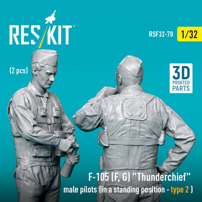 Republic F-105 (F, G) Thunderchief male pilots (in a standing position - type 2) (2 pcs) (3D Printed) Scale 1:32 ResKit RSF32-0070 for Figurines for Aircraft Model Kit