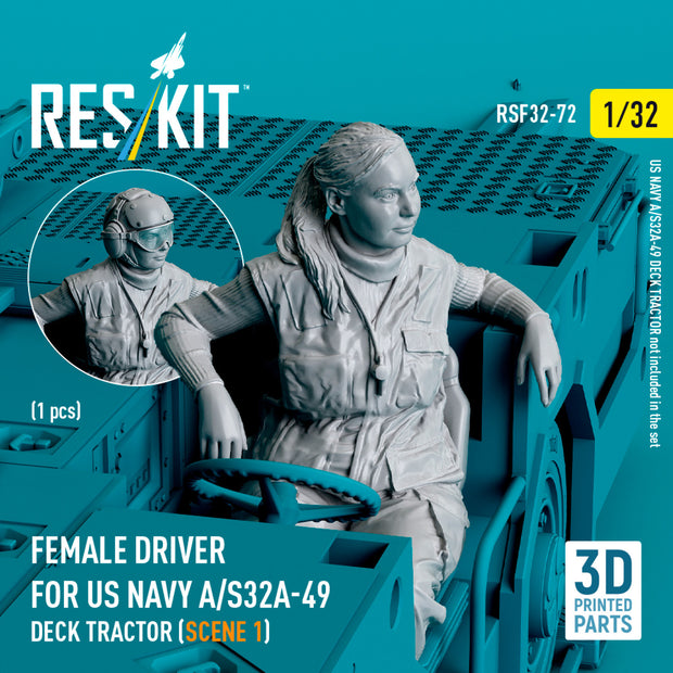 Female driver for US NAVY A/S32A-49 Deck Tractor (scene 1) (1 pcs) (3D Printed) Scale Figurines 1:32 ResKit RSF32-0072 for Figurines for Aircraft Model Kit
