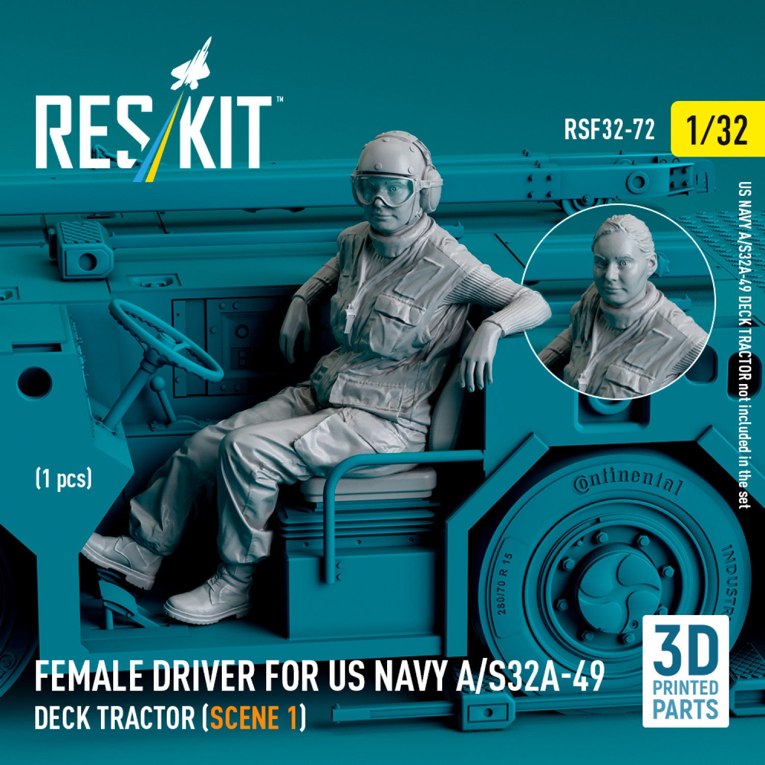 Female driver for US NAVY A/S32A-49 Deck Tractor (scene 1) (1 pcs) (3D Printed) Scale Figurines 1:32 ResKit RSF32-0072 for Figurines for Aircraft Model Kit