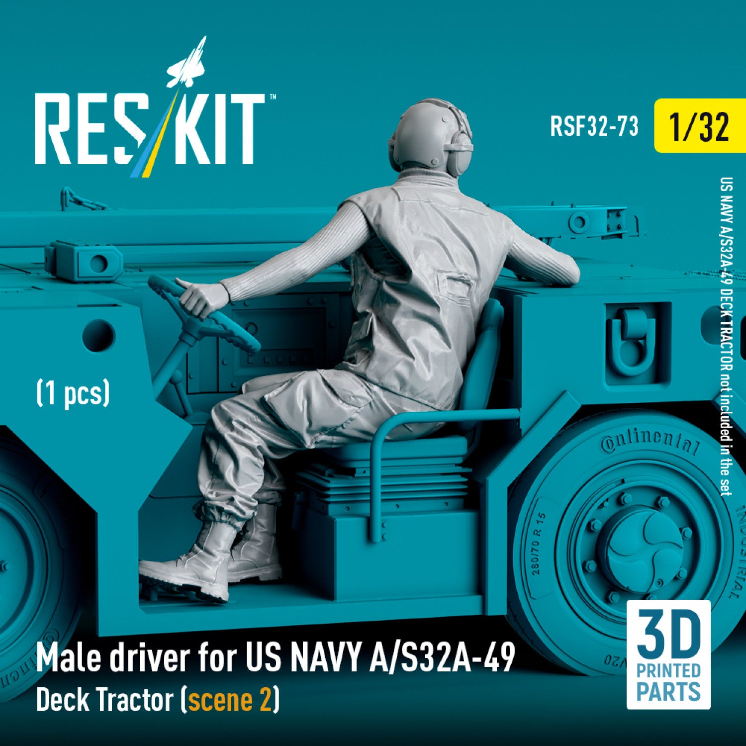 Male driver for US NAVY A/S32A-49 Deck Tractor (scene 2) (1 pcs) (3D Printed) Scale Figurines 1:32 ResKit RSF32-0073 for Figurines for Aircraft / Helicopters Model Kit