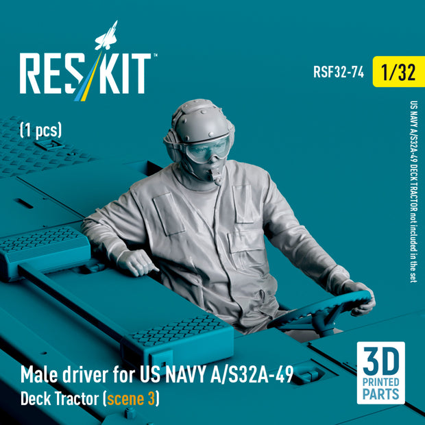Male driver for US NAVY A/S32A-49 Deck Tractor (scene 3) (1 pcs) (3D Printed) Scale Figurines 1:32 ResKit RSF32-0074 for Figurines for Aircraft / Helicopters Model Kit