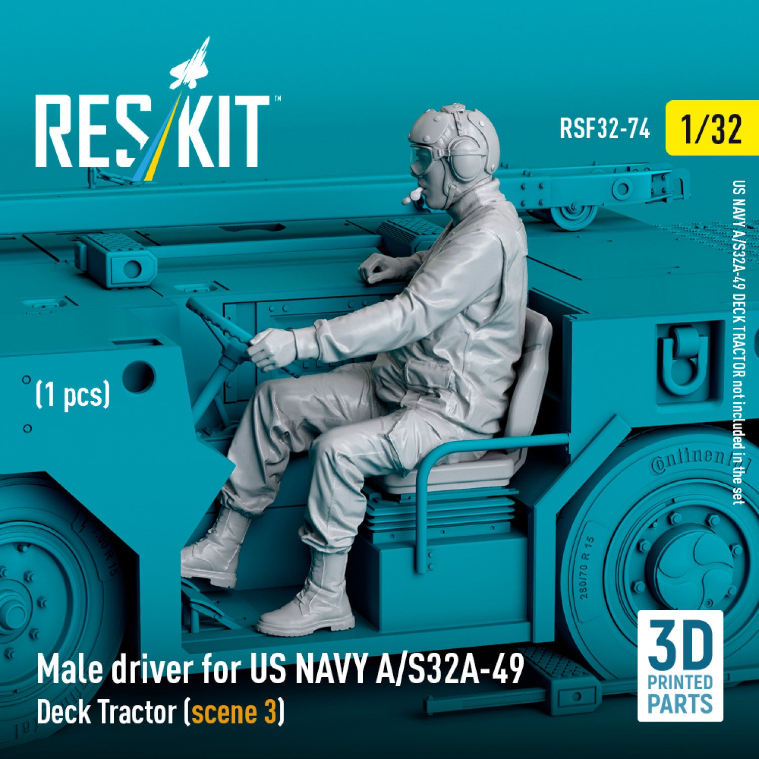 Male driver for US NAVY A/S32A-49 Deck Tractor (scene 3) (1 pcs) (3D Printed) Scale Figurines 1:32 ResKit RSF32-0074 for Figurines for Aircraft / Helicopters Model Kit