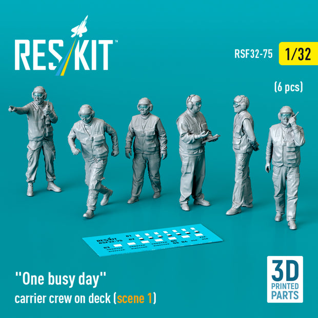 One busy day carrier crew on deck (scene 1) (6 pcs) (3D Printed) Scale 1:32 ResKit RSF32-0075 for Figurines for Aircraft Model Kit