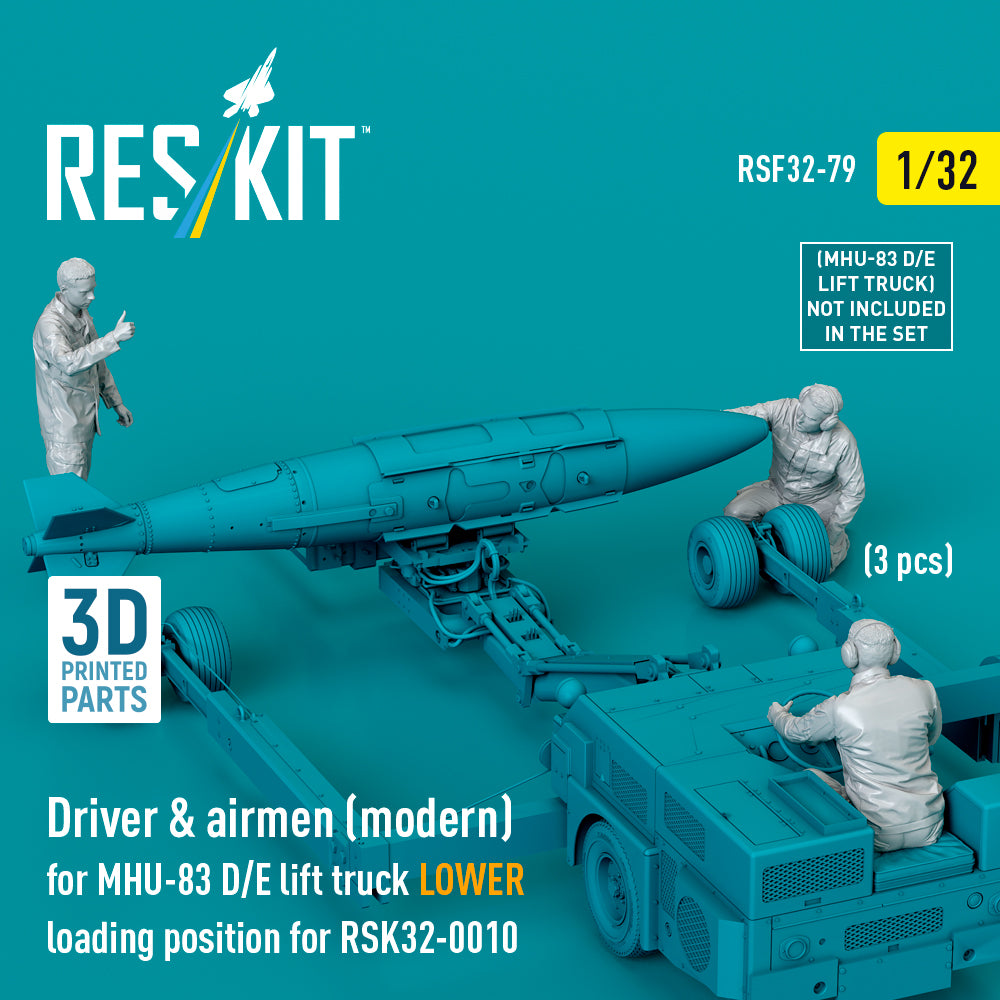 Driver & Airmen (modern) (3 pcs) (MHU-83 D/E Lift Truck LOWER Loading Position for RSK32-0010) (3D Printed) Scale 1:32 ResKit RSF32-0079 for Figurines for Aircraft Model Kit
