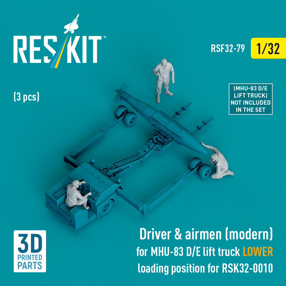 Driver & Airmen (modern) (3 pcs) (MHU-83 D/E Lift Truck LOWER Loading Position for RSK32-0010) (3D Printed) Scale 1:32 ResKit RSF32-0079 for Figurines for Aircraft Model Kit