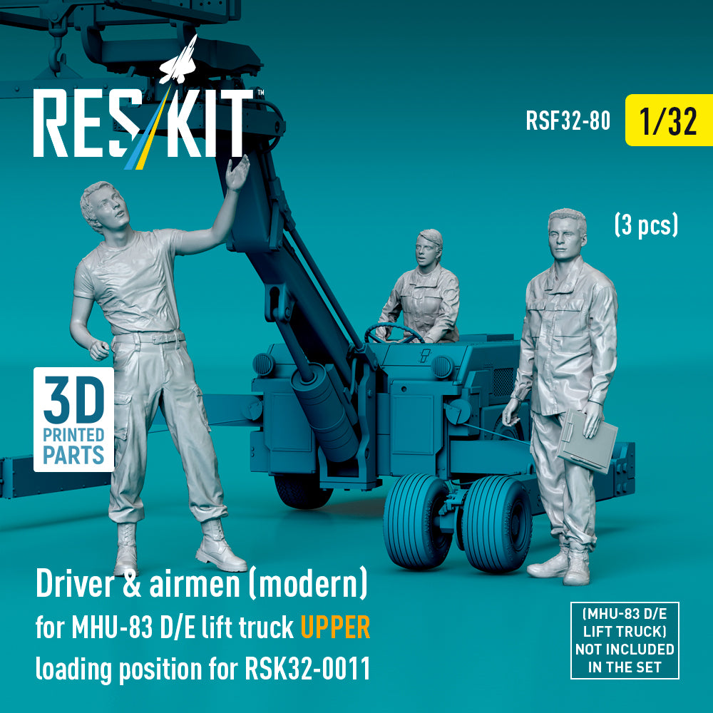 Driver & Airmen (modern) (3 pcs) (MHU-83 D/E Lift Truck UPPER Loading Position for RSK32-0011) (3D Printed) Scale 1:32 ResKit RSF32-0080 for Figurines for Aircraft Model Kit