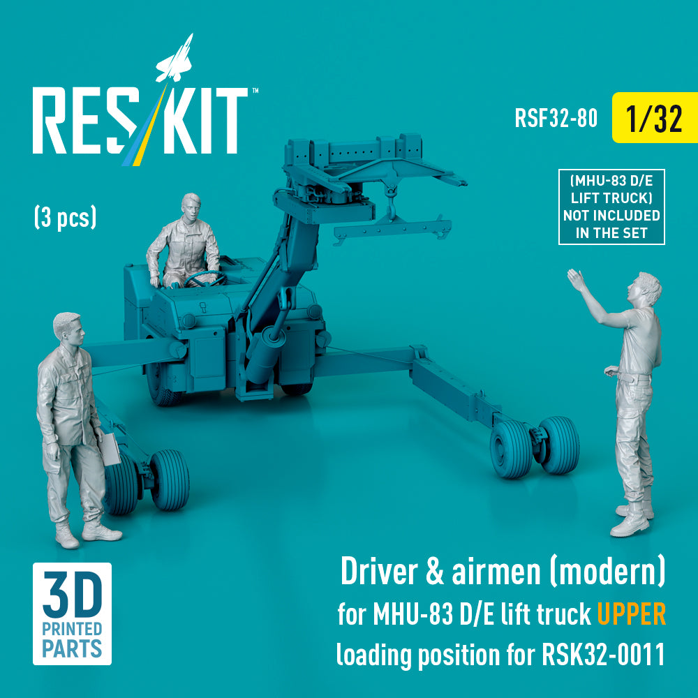 Driver & Airmen (modern) (3 pcs) (MHU-83 D/E Lift Truck UPPER Loading Position for RSK32-0011) (3D Printed) Scale 1:32 ResKit RSF32-0080 for Figurines for Aircraft Model Kit