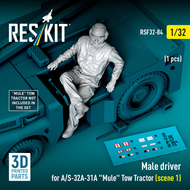 Male driver for A/S-32A-31A Mule Tow Tractor (scene 1) (1 pcs) (3D Printed) Scale 1:32 ResKit RSF32-0084