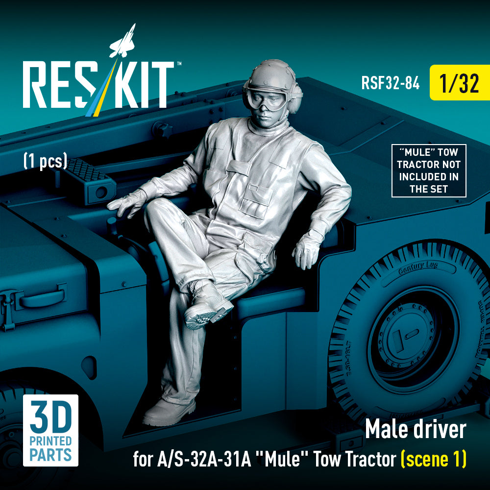 Male driver for A/S-32A-31A Mule Tow Tractor (scene 1) (1 pcs) (3D Printed) Scale 1:32 ResKit RSF32-0084