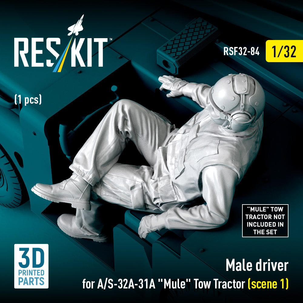 Male driver for A/S-32A-31A Mule Tow Tractor (scene 1) (1 pcs) (3D Printed) Scale 1:32 ResKit RSF32-0084