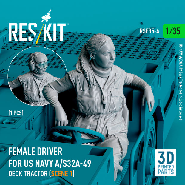 Female driver for US NAVY A/S32A-49 Deck Tractor (scene 1) (1 pcs) (3D Printed) Scale Figurines 1:35 ResKit RSF35-0004 for Figurines for Aircraft / Helicopters Model Kit