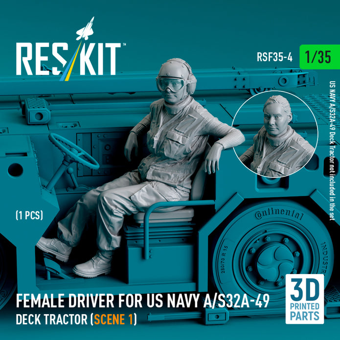 Female driver for US NAVY A/S32A-49 Deck Tractor (scene 1) (1 pcs) (3D Printed) Scale Figurines 1:35 ResKit RSF35-0004 for Figurines for Aircraft / Helicopters Model Kit