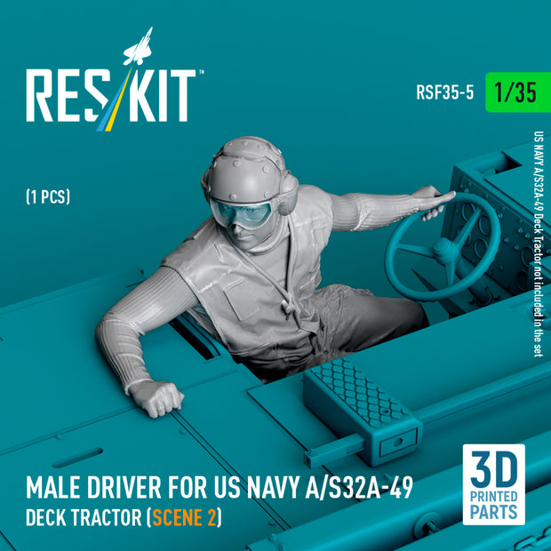 Male driver for US NAVY A/S32A-49 Deck Tractor (scene 2) (1 pcs) (3D Printed) Scale Figurines 1:35 ResKit RSF35-0005 for Figurines for Aircraft / Helicopters Model Kit