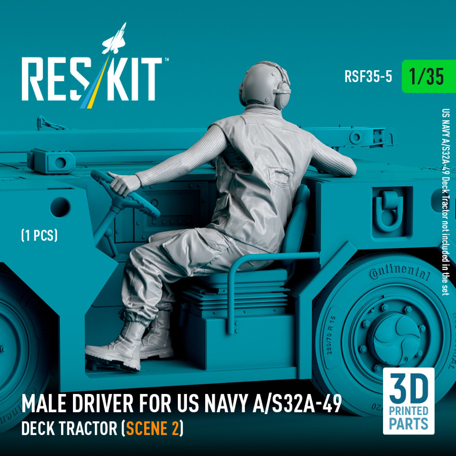 Male driver for US NAVY A/S32A-49 Deck Tractor (scene 2) (1 pcs) (3D Printed) Scale Figurines 1:35 ResKit RSF35-0005 for Figurines for Aircraft / Helicopters Model Kit