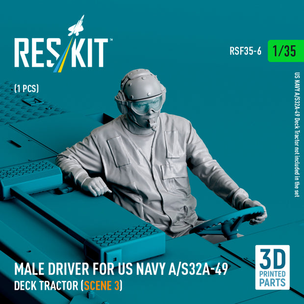 Male driver for US NAVY A/S32A-49 Deck Tractor (scene 3) (1 pcs) (3D Printed) Scale Figurines 1:35 ResKit RSF35-0006 for Figurines for Aircraft / Helicopters Model Kit