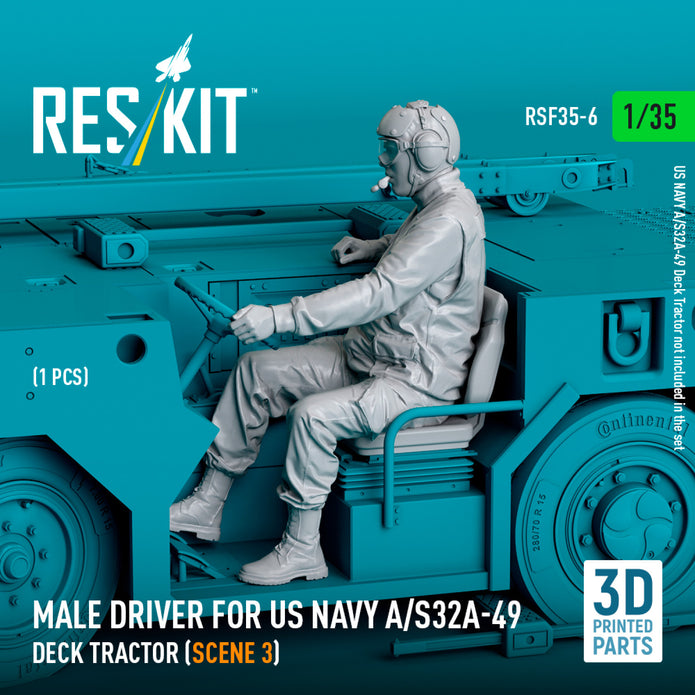 Male driver for US NAVY A/S32A-49 Deck Tractor (scene 3) (1 pcs) (3D Printed) Scale Figurines 1:35 ResKit RSF35-0006 for Figurines for Aircraft / Helicopters Model Kit