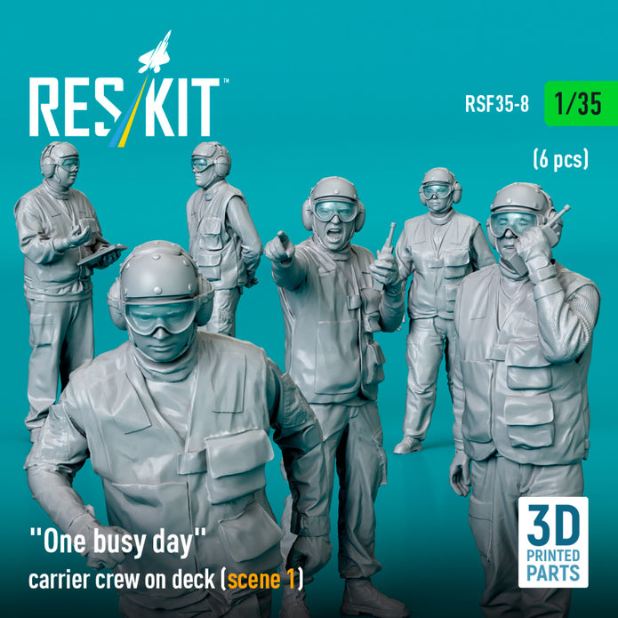 One busy day carrier crew on deck (scene 1) (6 pcs) (3D Printed) Scale 1:35 ResKit RSF35-0008 for Figurines for Aircraft / Helicopters Model Kit