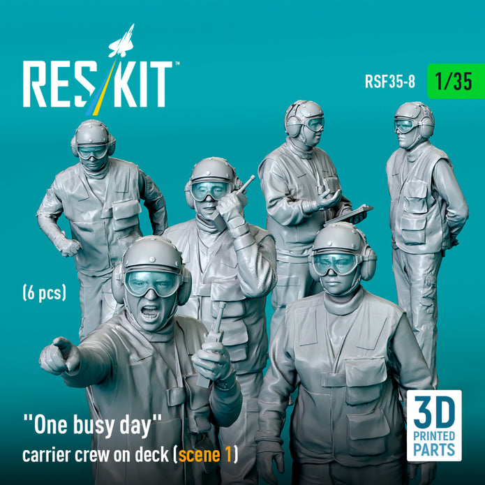 One busy day carrier crew on deck (scene 1) (6 pcs) (3D Printed) Scale 1:35 ResKit RSF35-0008 for Figurines for Aircraft / Helicopters Model Kit