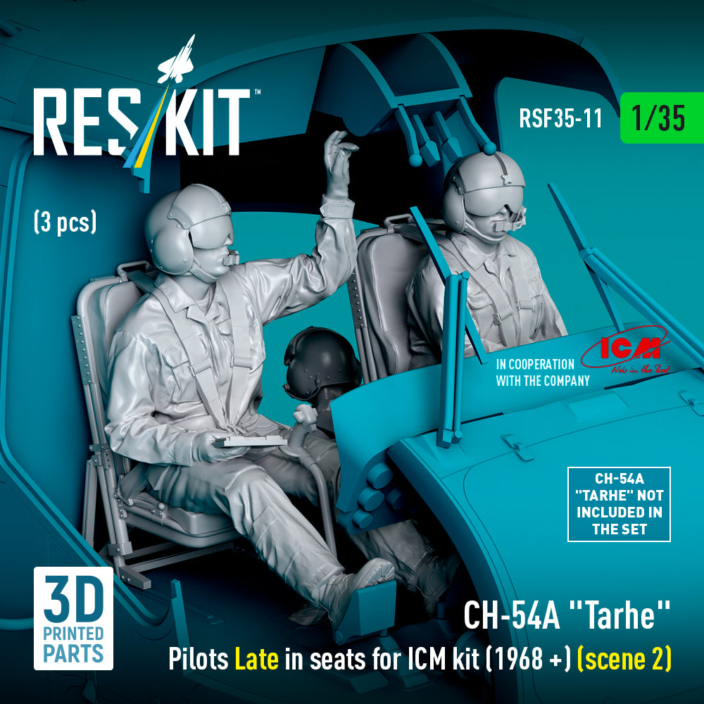 Sikorsky CH-54A Tarhe Pilots Late in Seats for ICM kit (1968 +) (scene 2) (3 pcs) (3D Printed) Scale 1:35 ResKit RSF35-0011 for Helicopters Model Kit