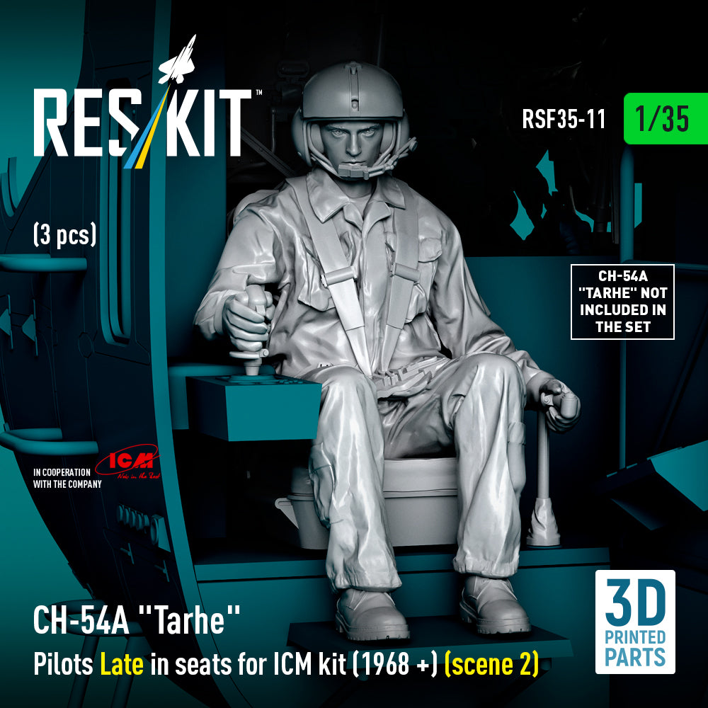 Sikorsky CH-54A Tarhe Pilots Late in Seats for ICM kit (1968 +) (scene 2) (3 pcs) (3D Printed) Scale 1:35 ResKit RSF35-0011 for Helicopters Model Kit