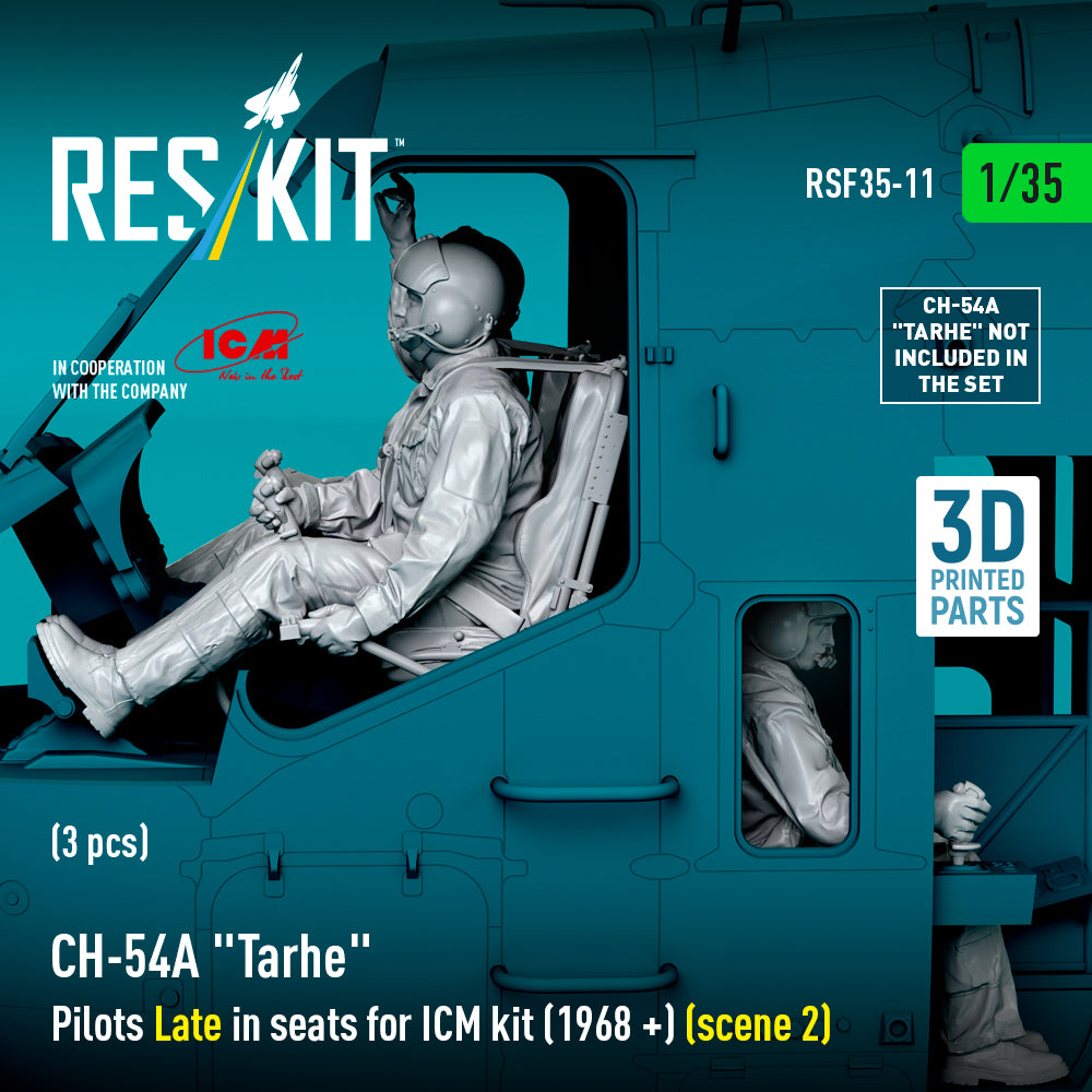 Sikorsky CH-54A Tarhe Pilots Late in Seats for ICM kit (1968 +) (scene 2) (3 pcs) (3D Printed) Scale 1:35 ResKit RSF35-0011 for Helicopters Model Kit