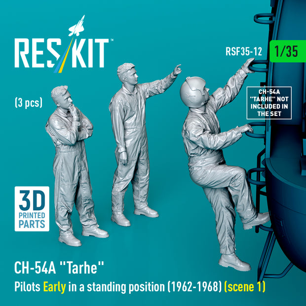 Sikorsky CH-54A Tarhe Pilots Early in a Standing Position (1962-1968) (scene 1) (3 pcs) (3D Printed) Scale 1:35 ResKit RSF35-0012 for Figurines for Helicopters Model Kit