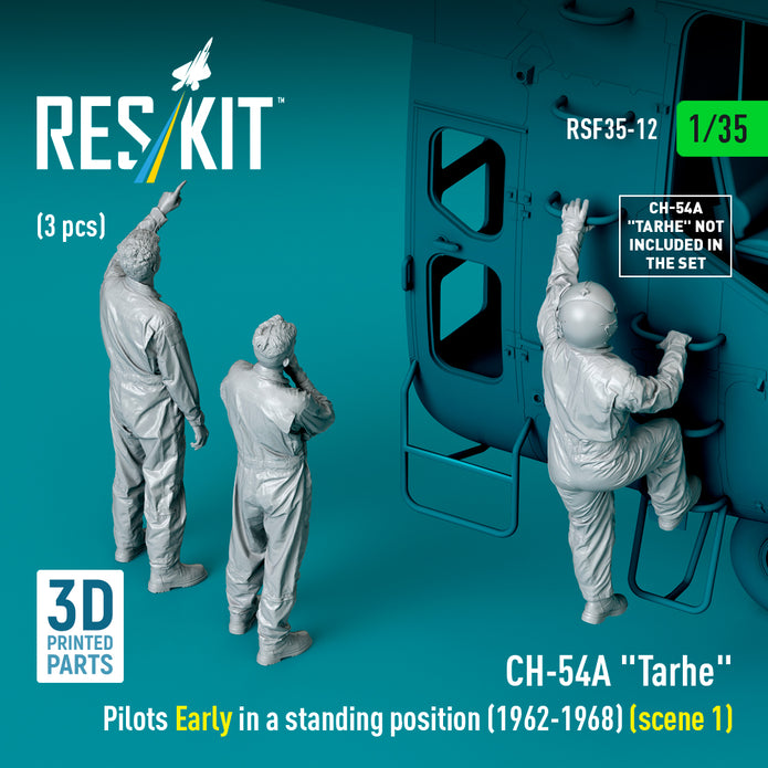 Sikorsky CH-54A Tarhe Pilots Early in a Standing Position (1962-1968) (scene 1) (3 pcs) (3D Printed) Scale 1:35 ResKit RSF35-0012 for Figurines for Helicopters Model Kit