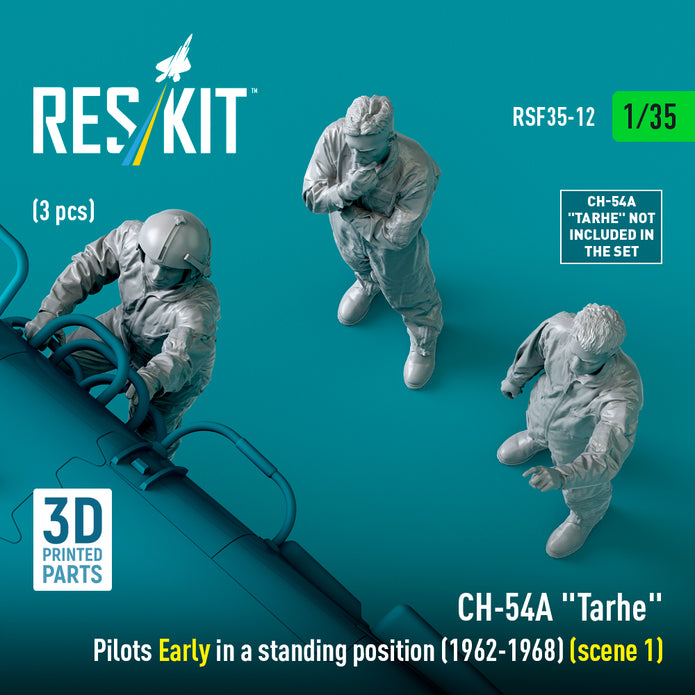 Sikorsky CH-54A Tarhe Pilots Early in a Standing Position (1962-1968) (scene 1) (3 pcs) (3D Printed) Scale 1:35 ResKit RSF35-0012 for Figurines for Helicopters Model Kit