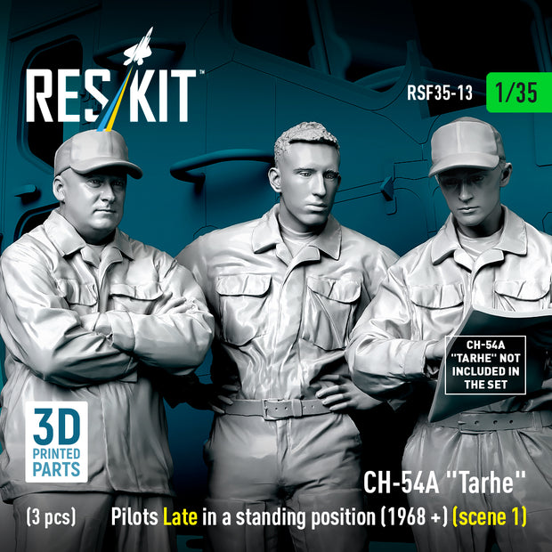 Sikorsky CH-54A Tarhe Pilots Late in a Standing Position (1968 +) (scene 1) (3 pcs) (3D Printed) Scale 1:35 ResKit RSF35-0013 for Figurines for Helicopters Model Kit