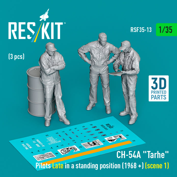 Sikorsky CH-54A Tarhe Pilots Late in a Standing Position (1968 +) (scene 1) (3 pcs) (3D Printed) Scale 1:35 ResKit RSF35-0013 for Figurines for Helicopters Model Kit