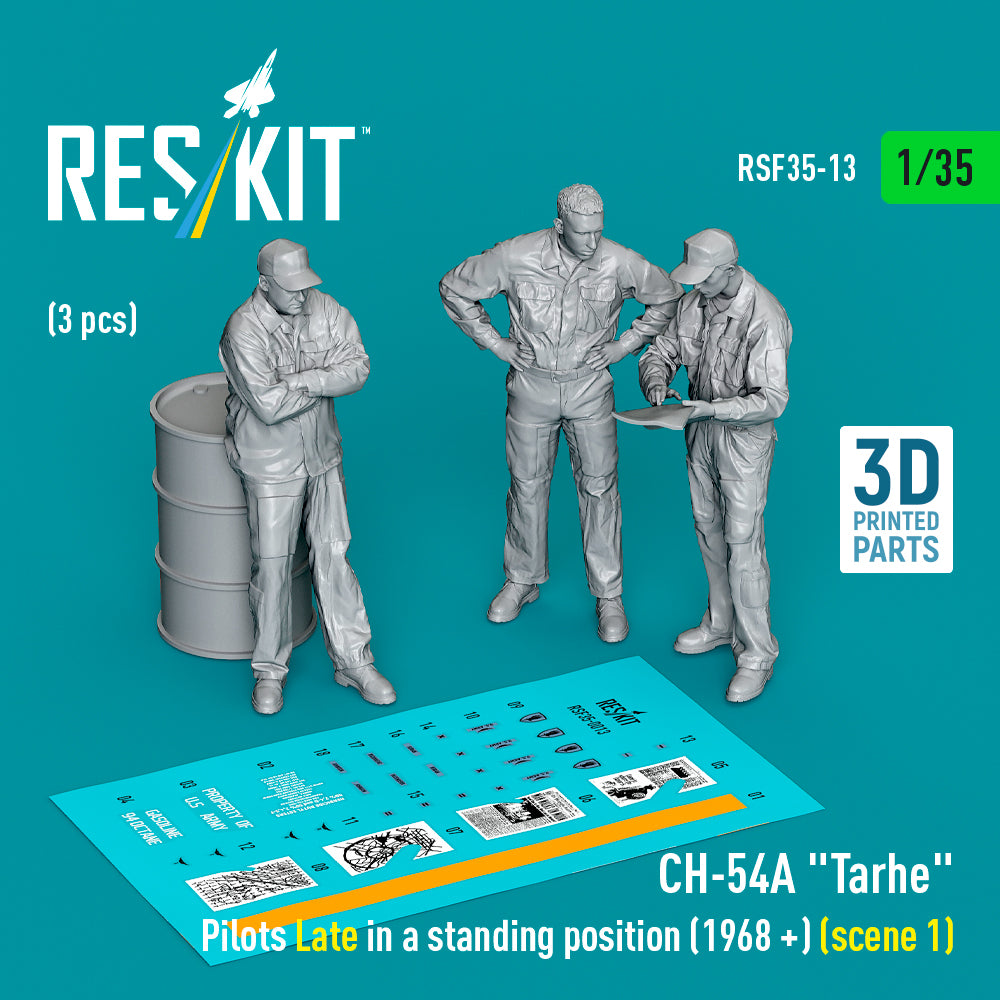 Sikorsky CH-54A Tarhe Pilots Late in a Standing Position (1968 +) (scene 1) (3 pcs) (3D Printed) Scale 1:35 ResKit RSF35-0013 for Figurines for Helicopters Model Kit