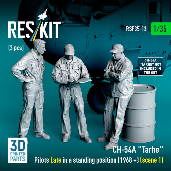 Sikorsky CH-54A Tarhe Pilots Late in a Standing Position (1968 +) (scene 1) (3 pcs) (3D Printed) Scale 1:35 ResKit RSF35-0013 for Figurines for Helicopters Model Kit