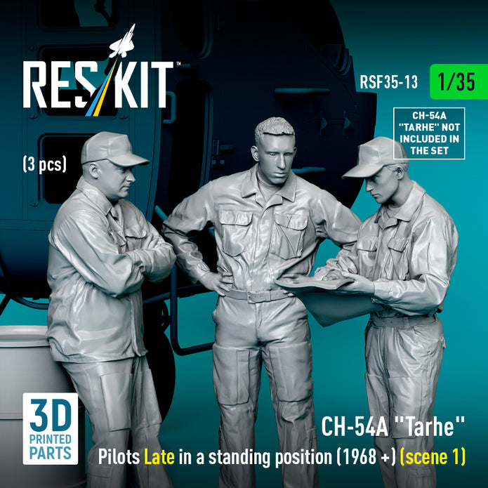 Sikorsky CH-54A Tarhe Pilots Late in a Standing Position (1968 +) (scene 1) (3 pcs) (3D Printed) Scale 1:35 ResKit RSF35-0013 for Figurines for Helicopters Model Kit