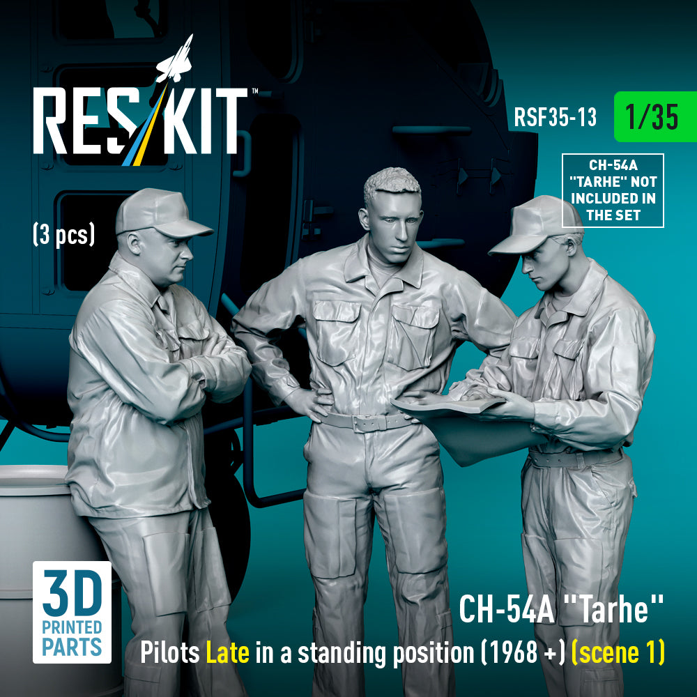 Sikorsky CH-54A Tarhe Pilots Late in a Standing Position (1968 +) (scene 1) (3 pcs) (3D Printed) Scale 1:35 ResKit RSF35-0013 for Figurines for Helicopters Model Kit