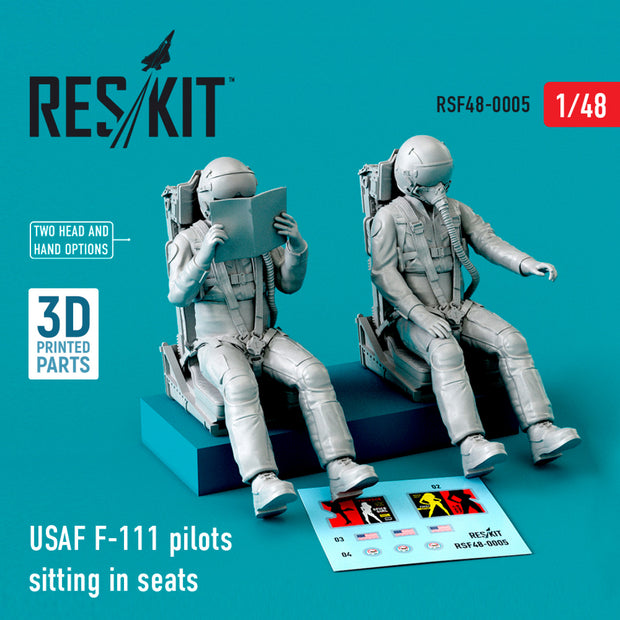 USAF F-111 pilots sitting in seats (2 pcs) (3D Printing) Scale 1:48 ResKit RSF48-0005 for Figurines for Aircraft Model Kit