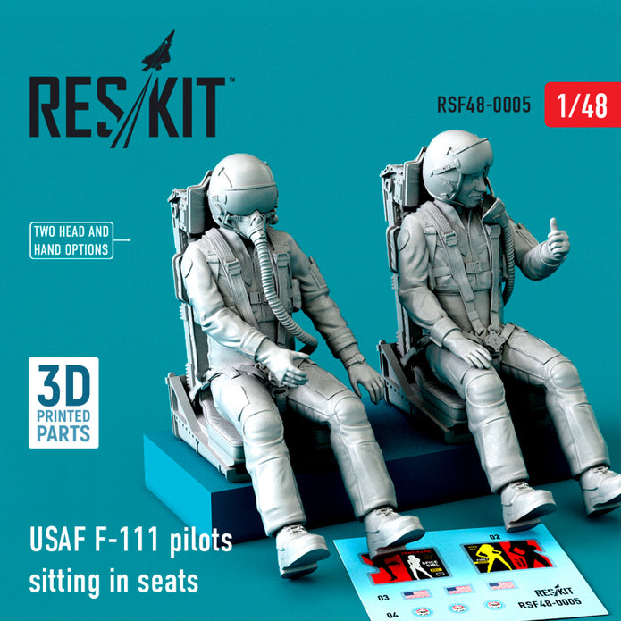 USAF F-111 pilots sitting in seats (2 pcs) (3D Printing) Scale 1:48 ResKit RSF48-0005 for Figurines for Aircraft Model Kit