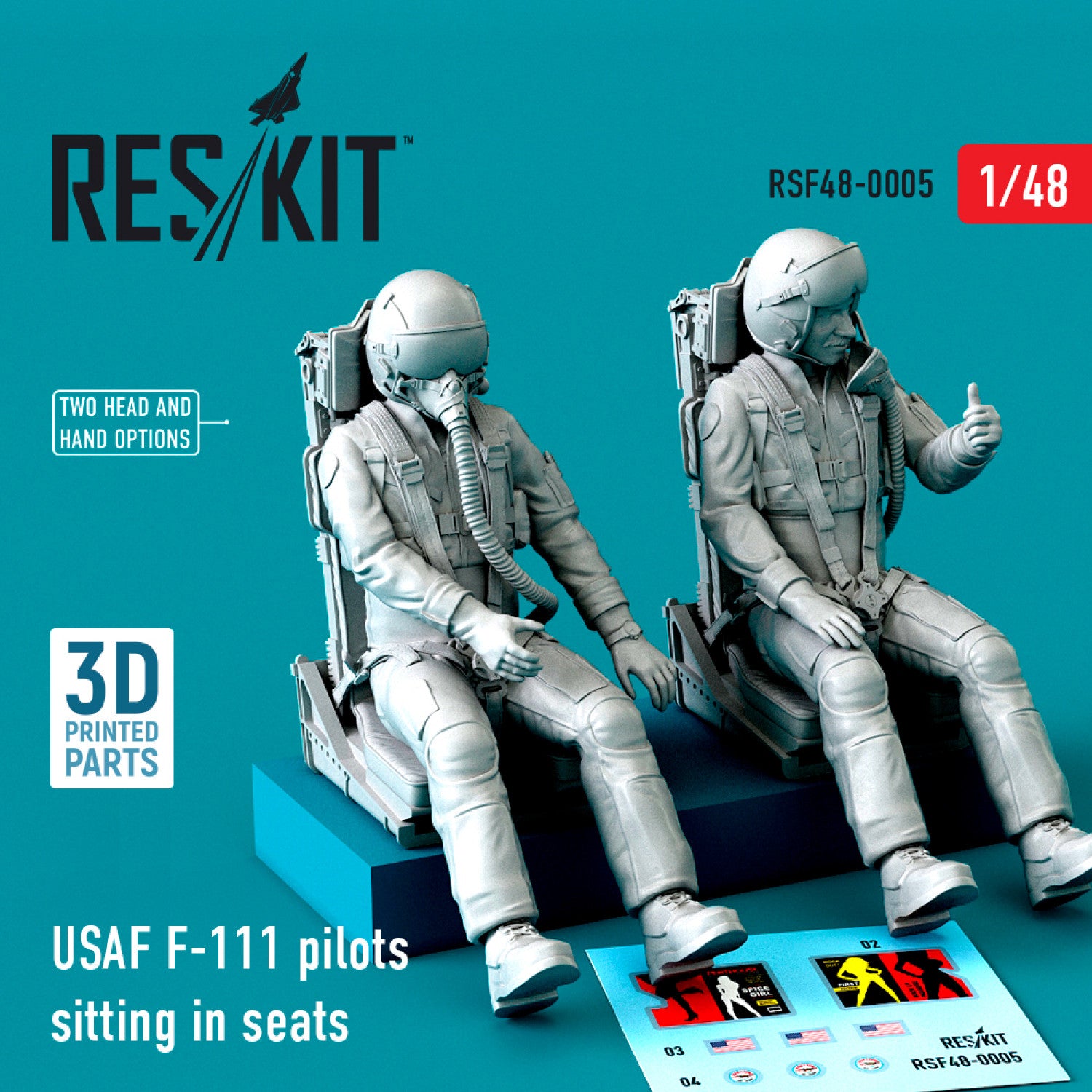 USAF F-111 pilots sitting in seats (2 pcs) (3D Printing) Scale 1:48 ResKit RSF48-0005 for Figurines for Aircraft Model Kit