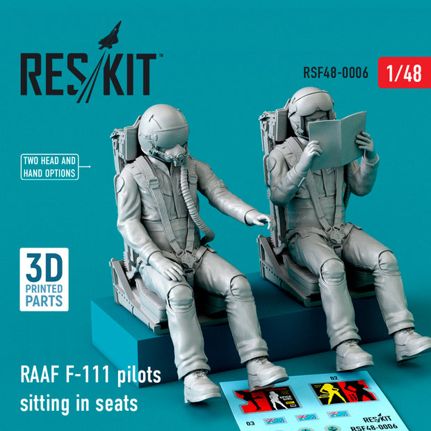 RAAF F-111 pilots sitting in seats (2 pcs) (3D Printing) Scale 1:48 ResKit RSF48-0006 for Figurines for Aircraft Model Kit