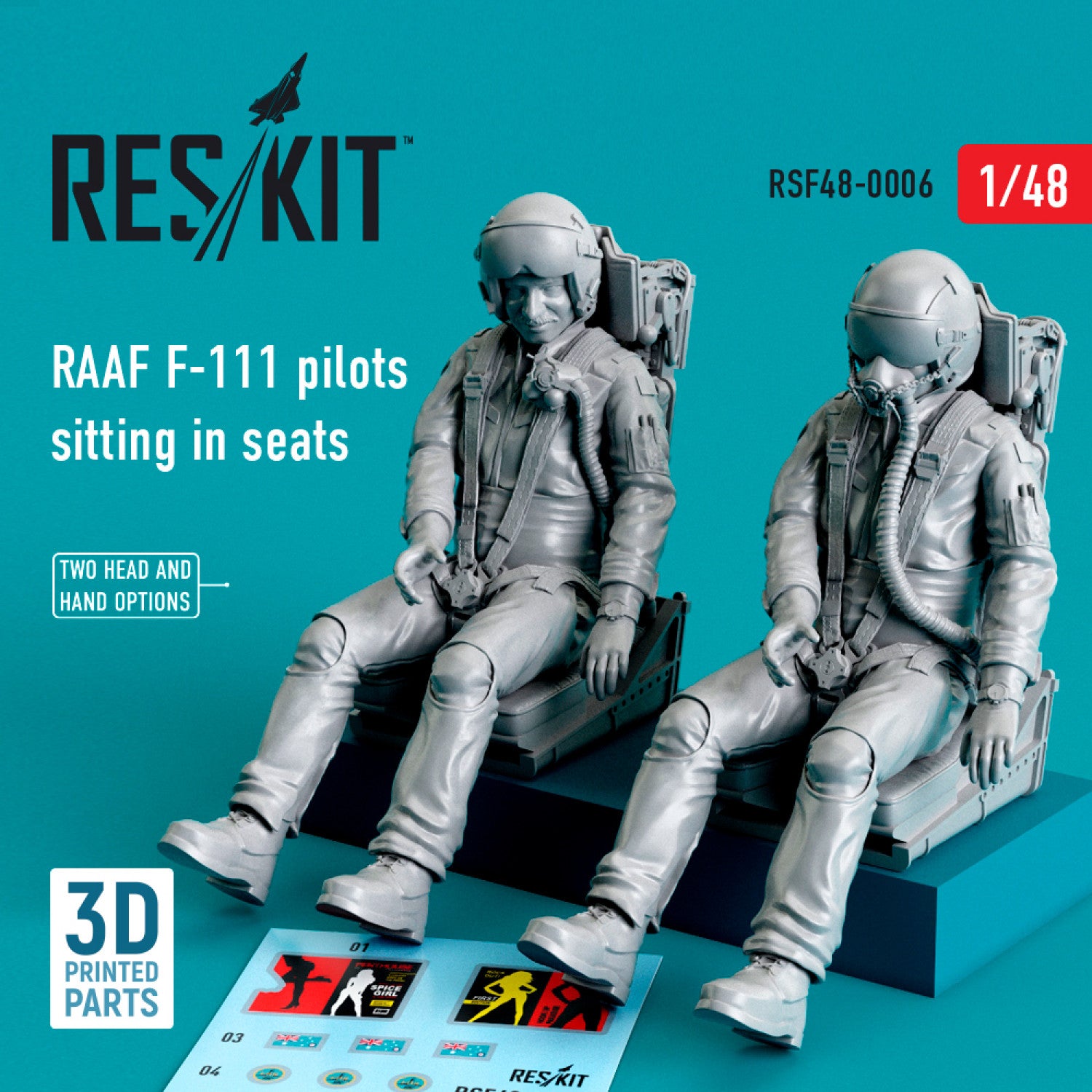 RAAF F-111 pilots sitting in seats (2 pcs) (3D Printing) Scale 1:48 ResKit RSF48-0006 for Figurines for Aircraft Model Kit
