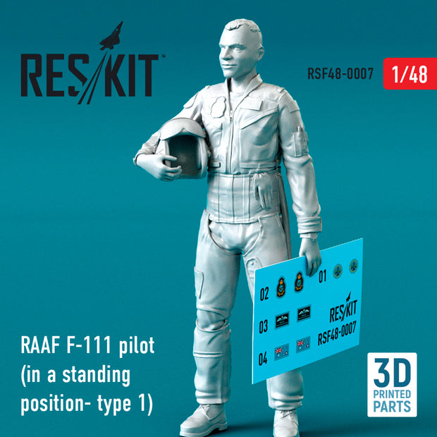 RAAF F-111 pilot (in a standing position- type 1) (3D Printing) Scale 1:48 ResKit RSF48-0007 for Figurines for Aircraft Model Kit