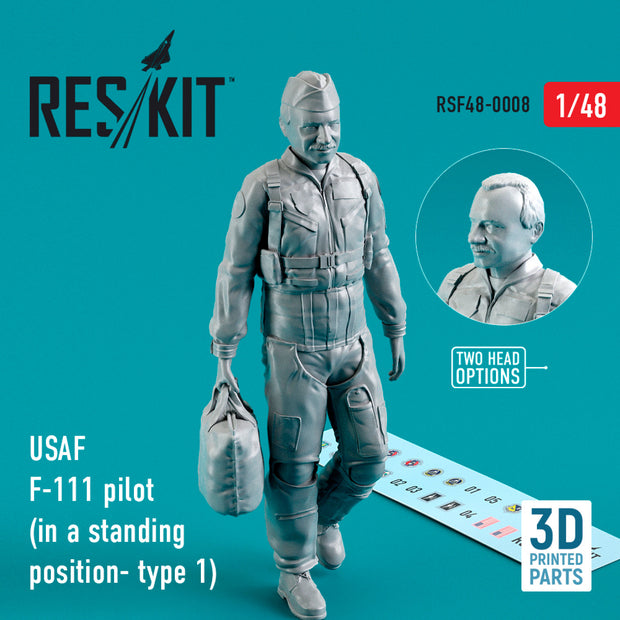 USAF F-111 pilot (in a standing position- type 1) (3D Printing) Scale 1:48 ResKit RSF48-0008 for Figurines for Aircraft Model Kit