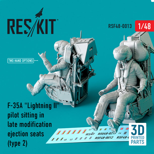 Lockheed Martin F-35A Lightning II pilot sitting in late modification Ejection Seats (type 2) (3D Printing) Scale 1:48 ResKit RSF48-0013 for Figurines for Aircraft Model Kit