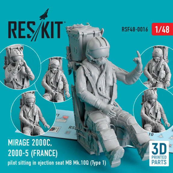 Dassault Mirage 2000C, 2000-5 (FRANCE) pilot sitting in Ejection Seat MB Mk,10Q (Type 1) (3D Printed) Scale 1:48 ResKit RSF48-0016 for Figurines for Aircraft Model Kit