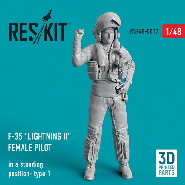 Lockheed Martin F-35 Lightning II female pilot (in a standing position- type 1) (3D Printed) Scale 1:48 ResKit RSF48-0017 for Figurines for Aircraft Model Kit